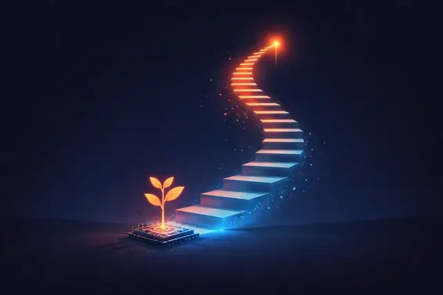Aus einer stilisierten Pflanze wächst eine Treppe